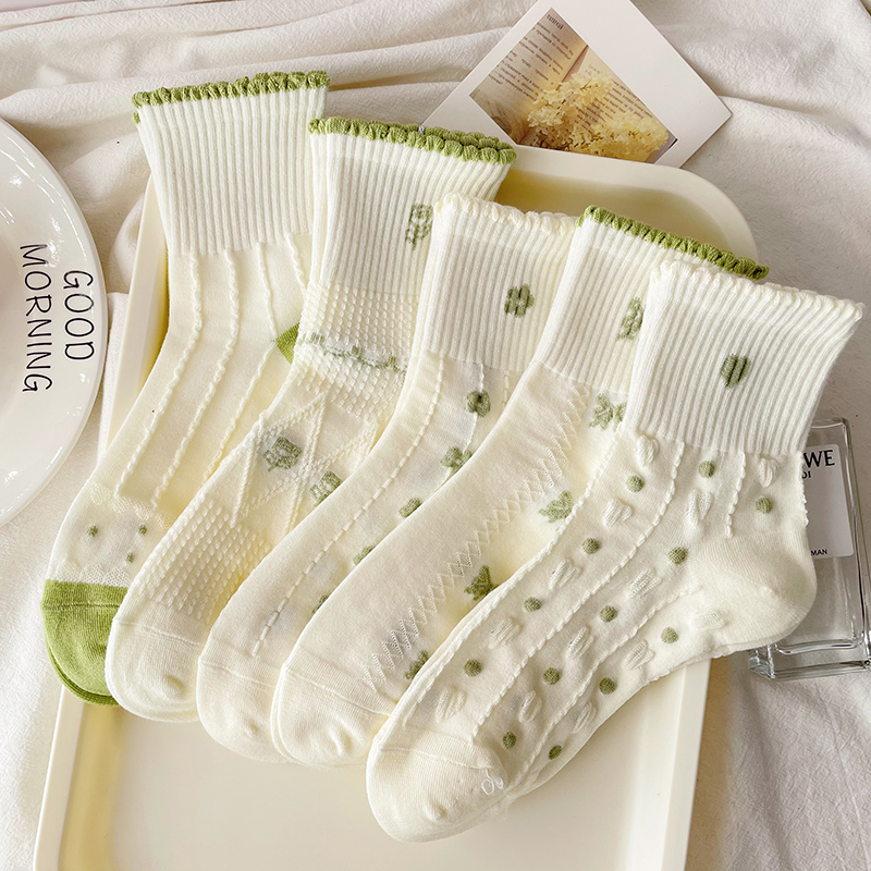 白色中筒袜女精梳棉透气不臭脚