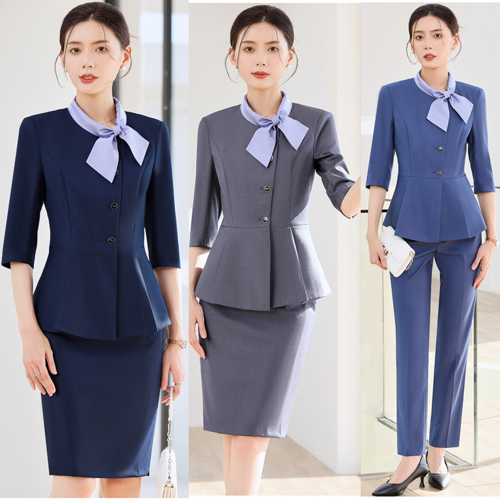 蝴蝶结领结制服销售员工作服女餐饮高档新中式餐厅饭店前台春夏装