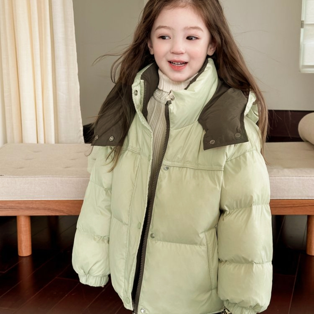 秋冬季新款男童女童小孩连帽加厚纯色白鸭绒羽绒服 中大小童