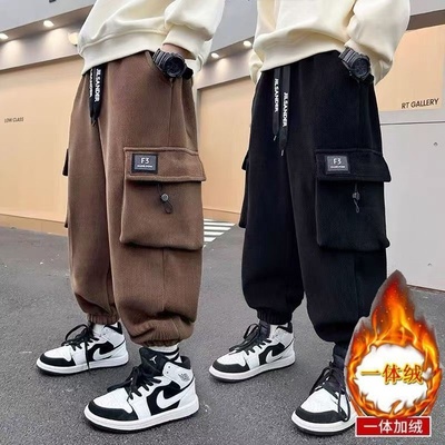 男童冬季加绒加厚裤子