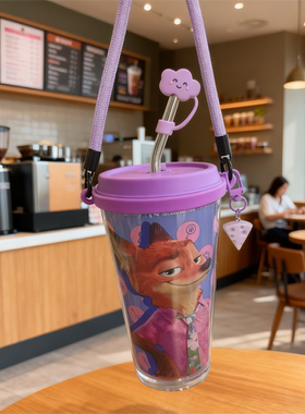 适用瑞幸pp杯疯狂动物城联名咖啡杯手提挂绳膳魔师杯套吸管保温杯