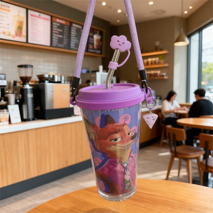 适用瑞幸pp杯疯狂动物城联名咖啡杯手提挂绳膳魔师杯套吸管保温杯
