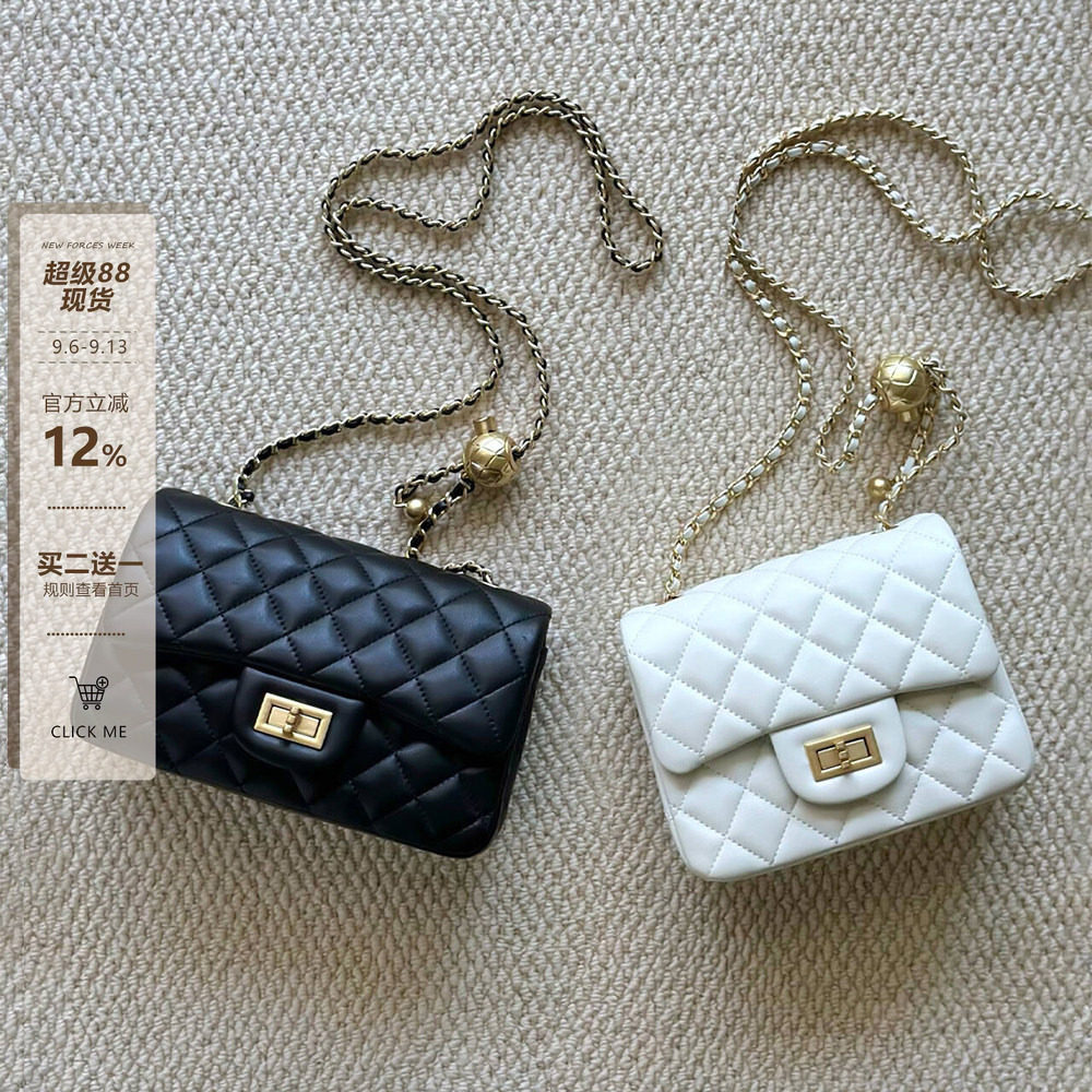 小香风金球菱格链条包女方胖子小方包2026秋冬真皮单肩斜挎豆腐包