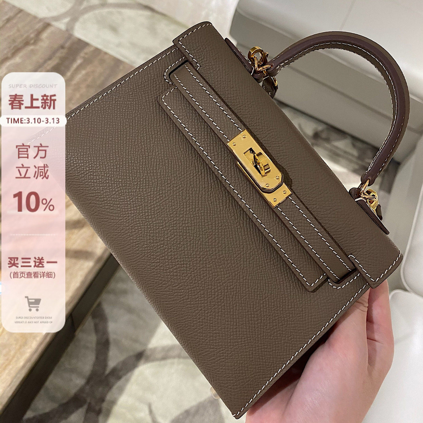 哈妞家二代小方包大象灰高级感真皮女士包包mini手提质感斜挎包春