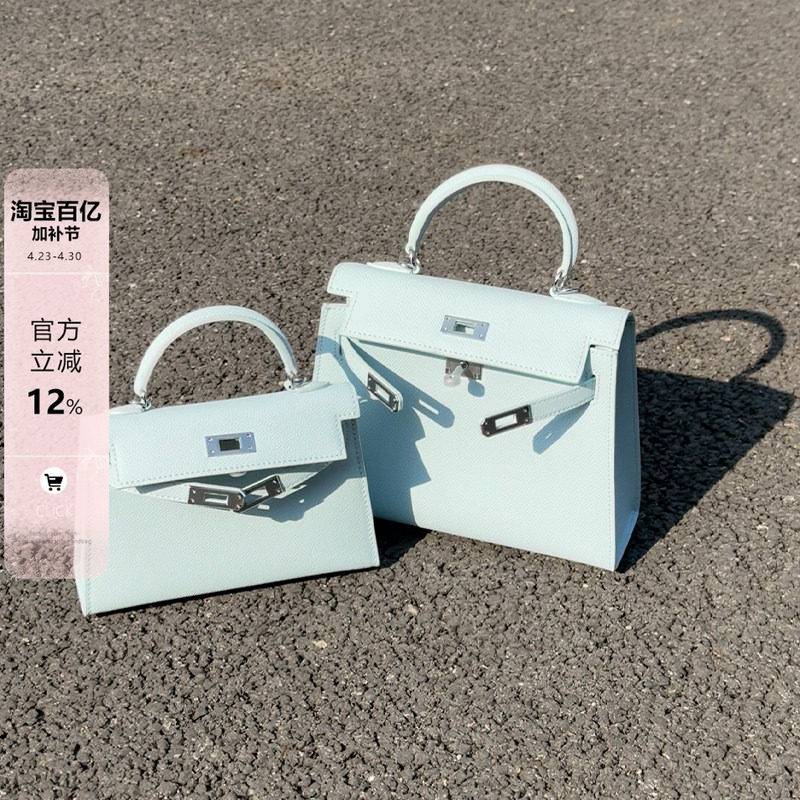 真皮蓝色宽肩带小方包包女百搭手提包2026新款高级感单肩斜挎包夏