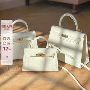 鳄鱼纹迷你二代小方包包女高级质感白色手提包真皮百搭单肩斜挎包