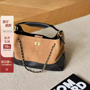 小香风麂皮托特包女大容量手提水桶包高级感百搭菱格链条腋下包包