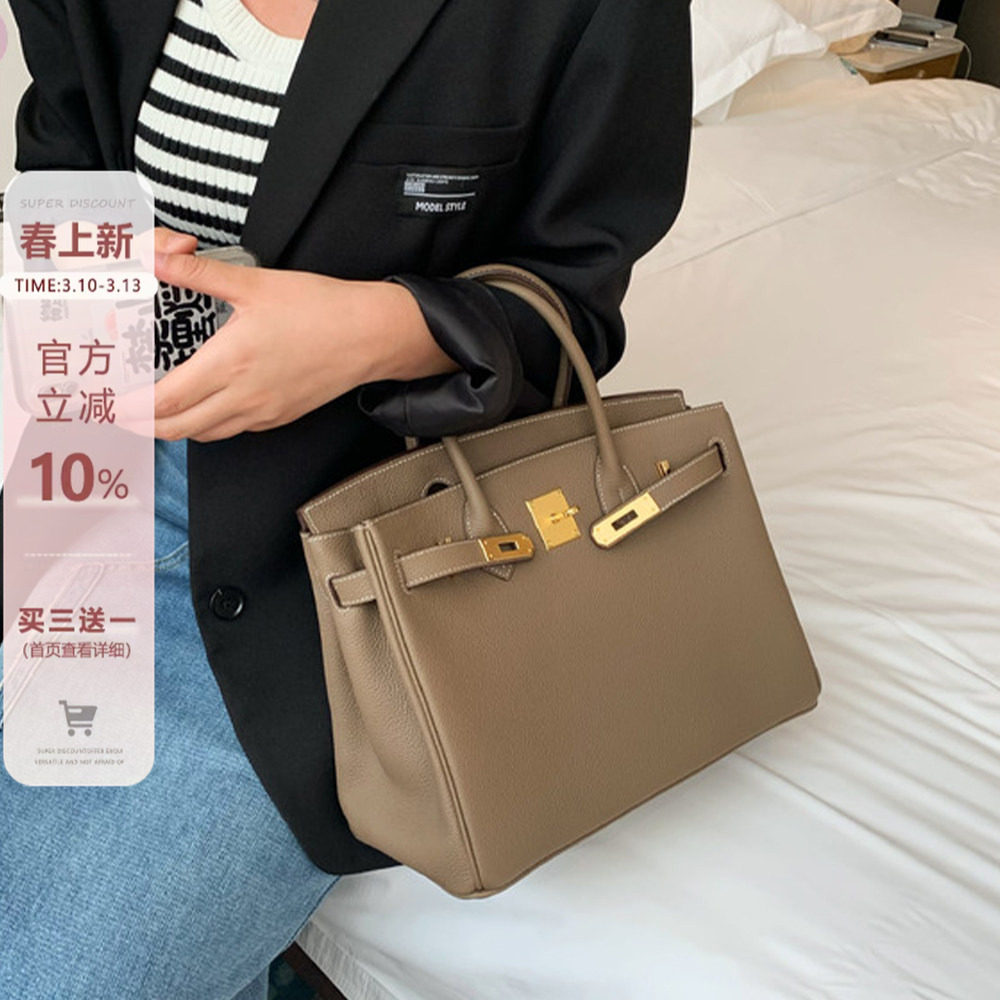 真皮百搭大象灰托特包高级感手提包女秋冬新款真皮大容量斜挎包女