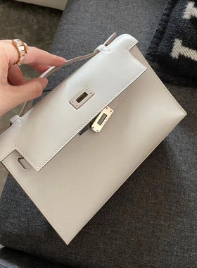 真皮一代凯莉包女白色包包高级感2025新款百搭手提单肩斜挎链条包