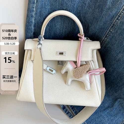 牛皮宽肩带小方包包单肩腋下包女