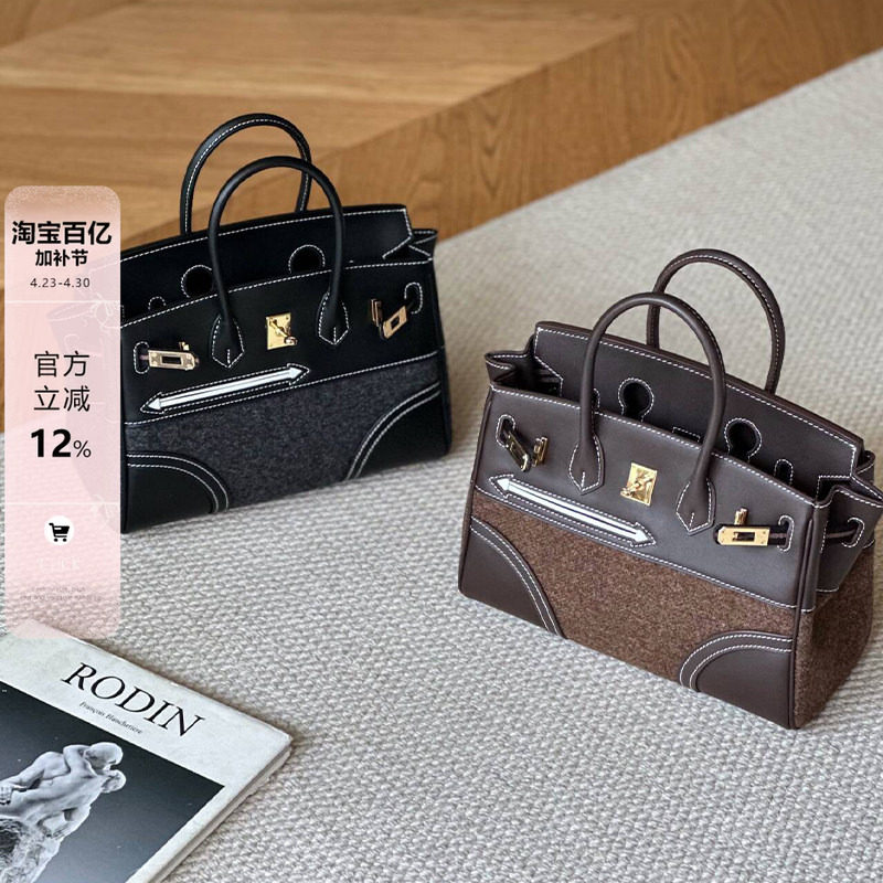 复古撞色拼接小方包包女大容量百搭手提包2026春夏新款单肩斜挎包