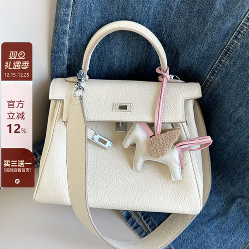 牛皮宽肩带凯莉包包单肩腋下包女