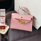 真皮粉色mini二代小方包包女高级感2025新款 真皮手提包单肩斜跨包