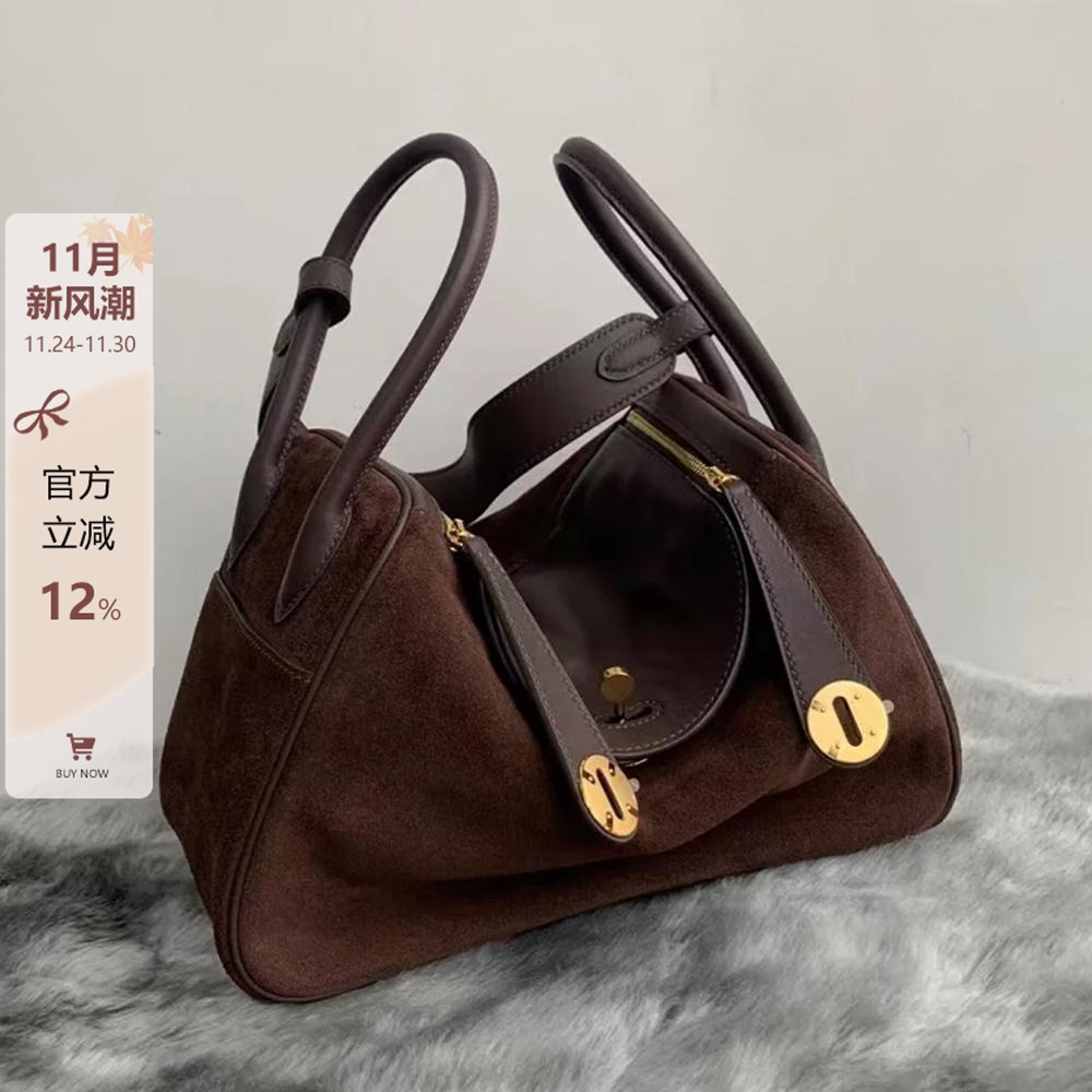 秋冬麂皮mini琳迪包女高级感手提枕头包包真皮百搭单肩斜挎医生包