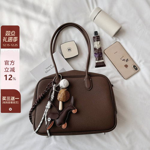 togo牛皮保龄球包包女波士顿包