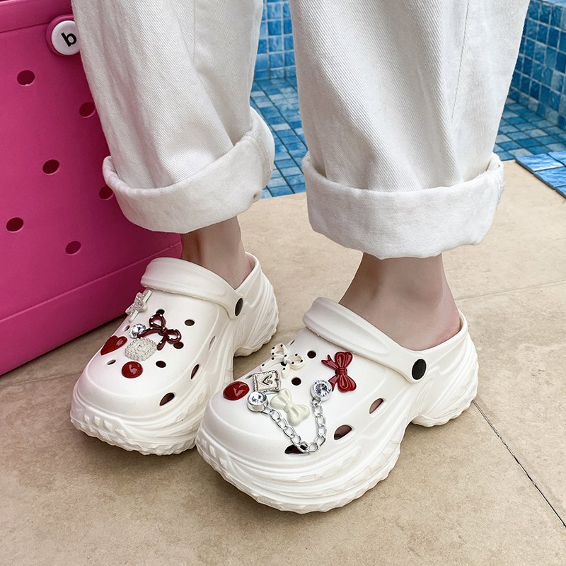 俏皮可爱减龄蝴蝶结洞洞鞋女夏外穿厚底增高防滑轻便舒适两穿拖鞋