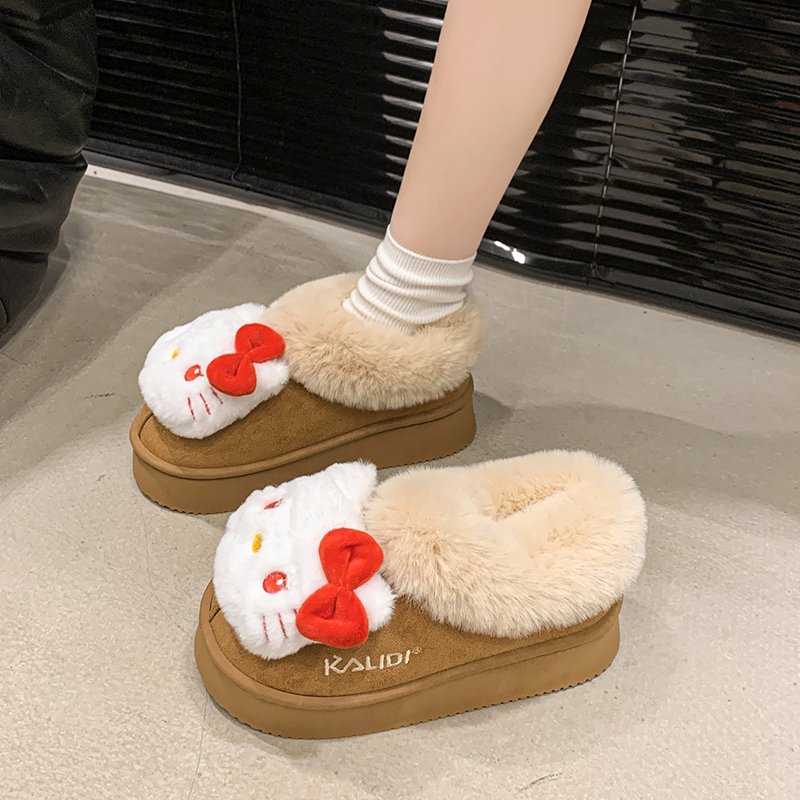 可爱炸裂减龄气质凯蒂猫加绒棉鞋女秋冬外穿保暖舒适软厚底雪地靴