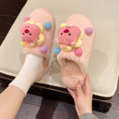 居家可爱减龄软底棉拖鞋 少女心甜幼露比小海狸毛绒绒拖鞋 女秋冬季