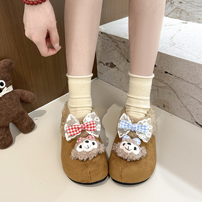 小萌神可爱俏皮雪莉玫毛绒绒棉鞋女冬外穿厚底增高防滑加绒勃肯鞋