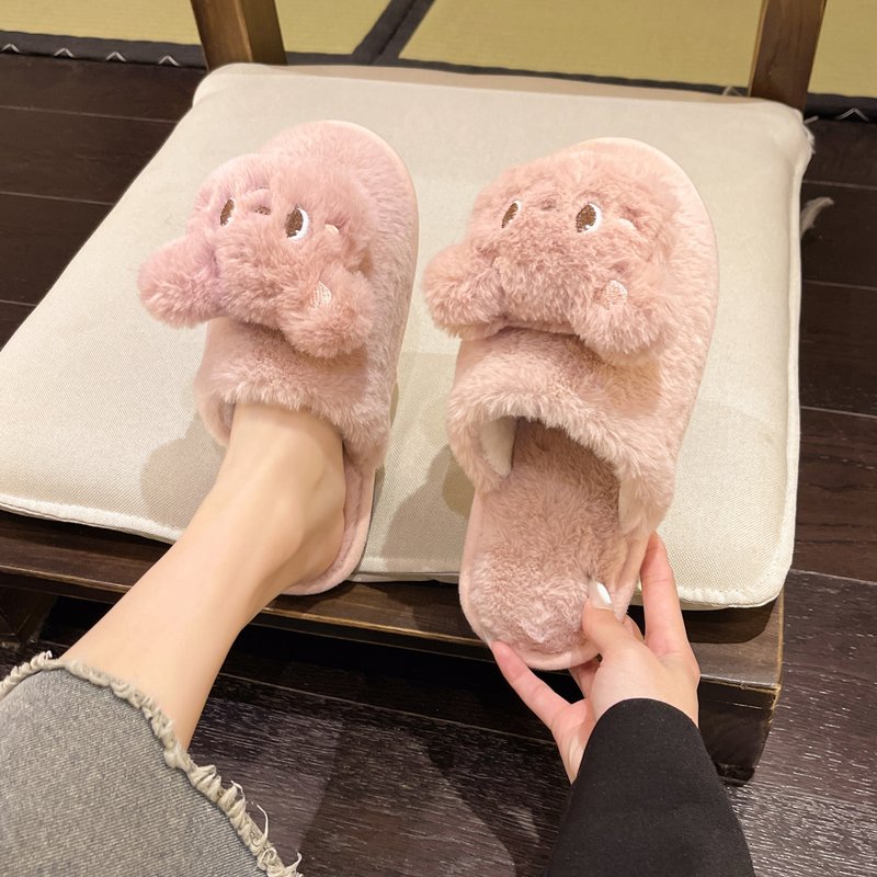 可爱元气小萌神黄油小熊棉拖鞋女冬季外穿软底舒适保暖毛绒绒拖鞋