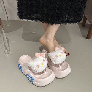 可爱气质减龄高颜值凯蒂猫夹板拖鞋女夏季外穿厚底增高防滑人字拖