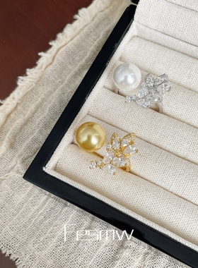 水晶花朵精工款开口可调节戒指