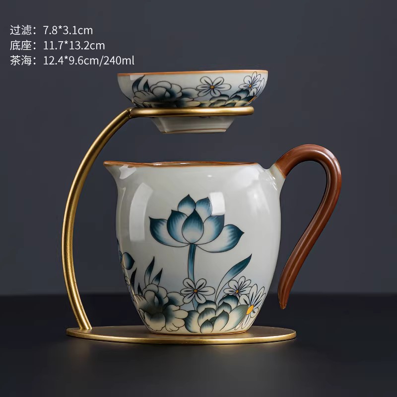 高端汝窑一体茶滤公道杯泡茶器图片