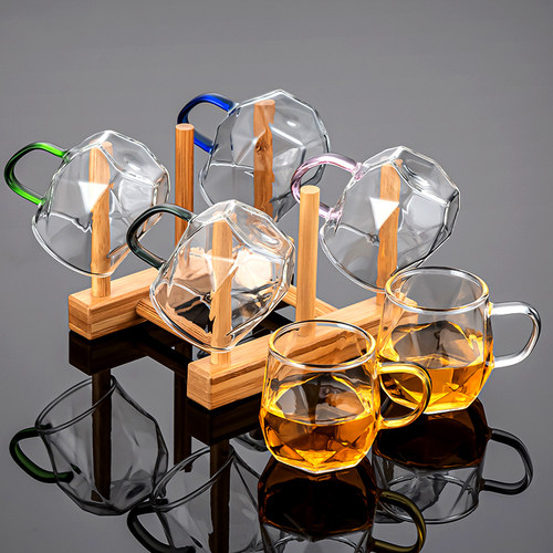 耐热玻璃茶杯套装家用功夫茶具带耳把品茗主人单杯泡茶小杯子6个