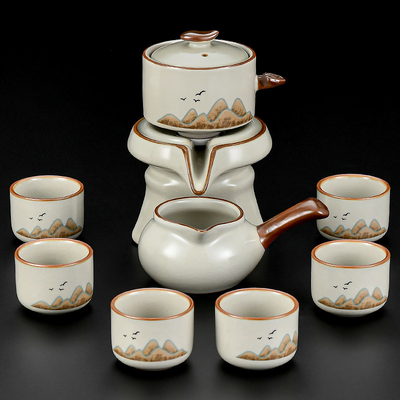 2025新款汝窑自动茶具套装家用石磨功夫茶壶茶杯专用懒人泡茶神器,餐饮具,功夫茶具,淘宝优惠券,粉丝福利购,淘宝优惠卷