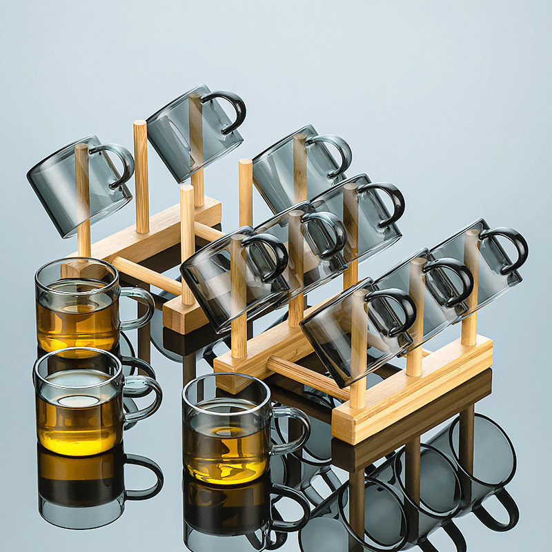 加厚耐热烟灰色玻璃品茗杯小茶杯六只装功夫茶具家用带耳把杯日式,餐饮具,茶杯,淘宝优惠券,粉丝福利购,淘宝优惠卷