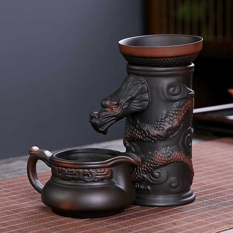 紫陶祥龙茶漏茶滤滤茶器茶漏茶叶滤网茶隔公道杯轻奢高档过滤网