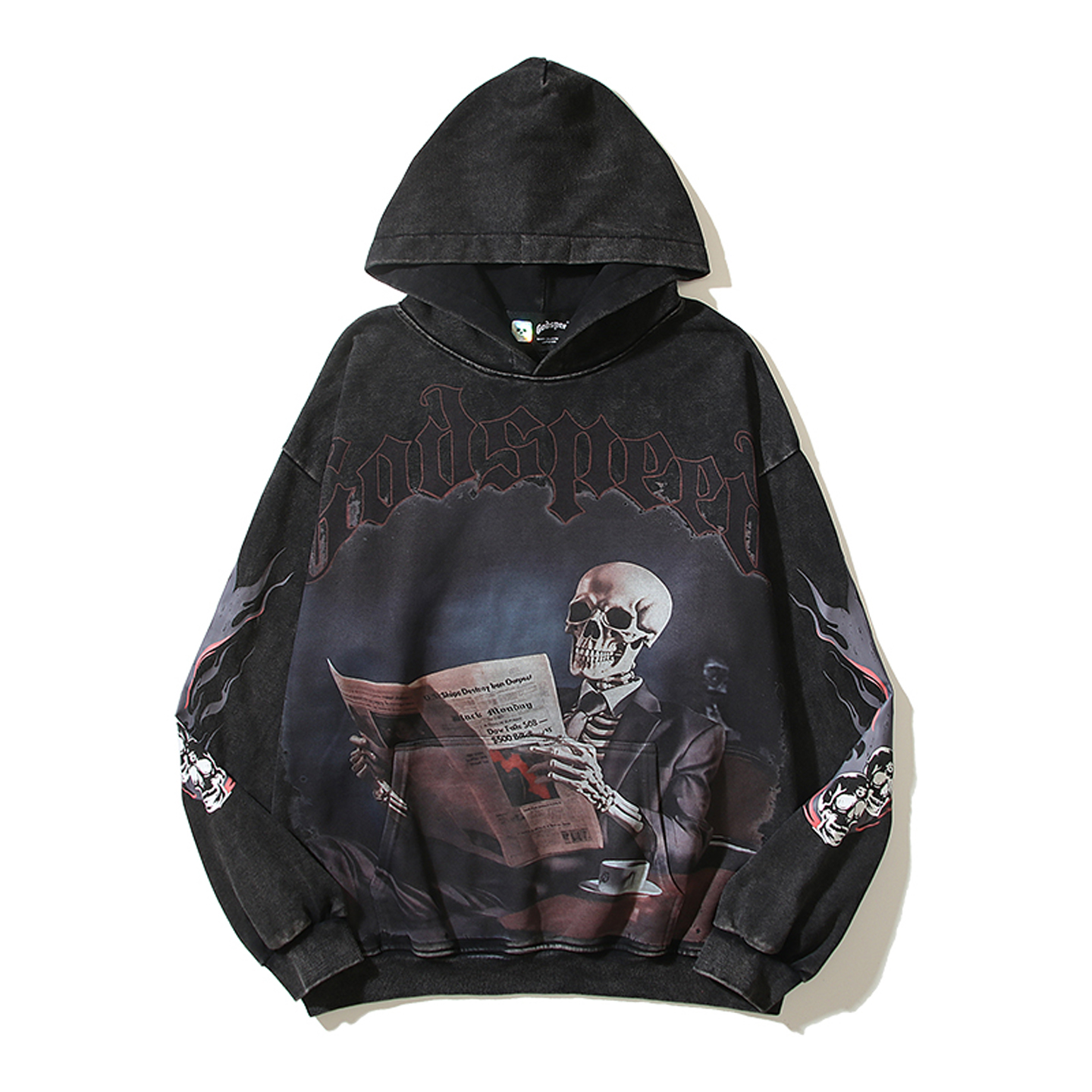 GODSPEED复古涂鸦骷髅连帽卫衣
