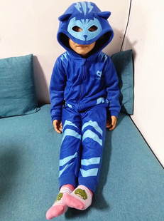 瑕疵儿童连体睡衣三个蒙脸 扮演COSPLAY 英雄猫小子摇粒绒衫
