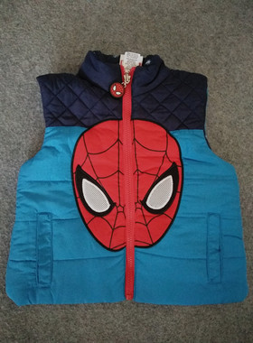 断码特价y2岁儿童蜘蛛人图案蓝色拼接春秋保暖背心男童马甲