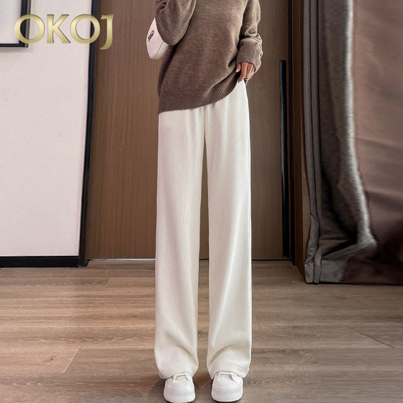 高腰窄版阔腿裤女秋2025新款小个子简约百搭休闲裤加绒保暖直筒裤