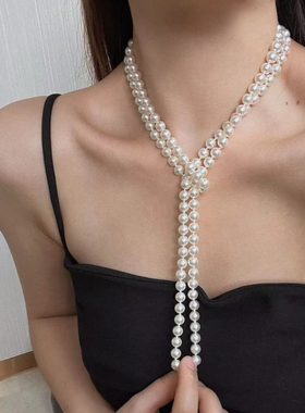 8-9mm白色元宝扣经典款施家贝珠毛衣链MYLA510