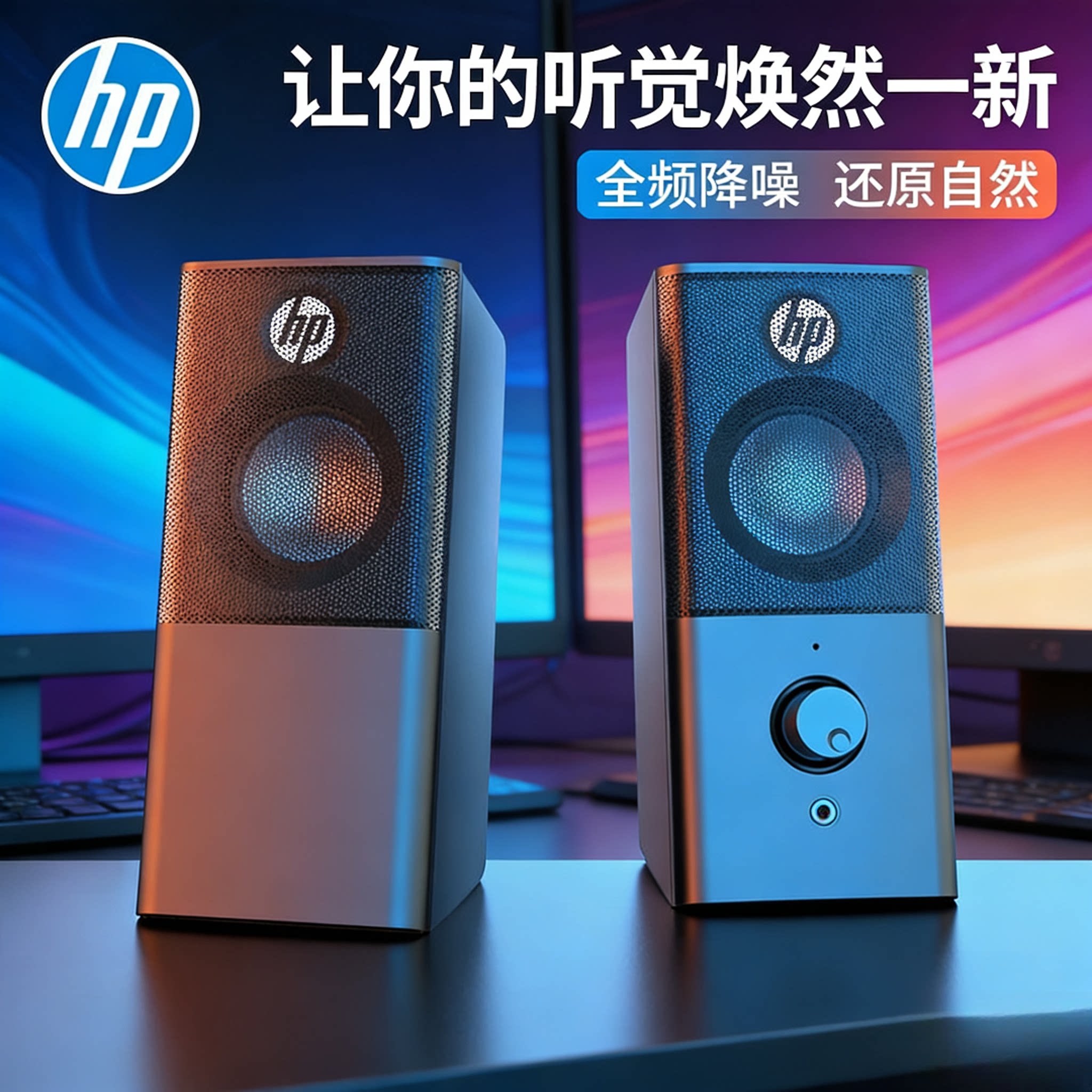 HP/惠普电脑音响台式笔记本家用有线小音箱迷你扬声器外接重低音