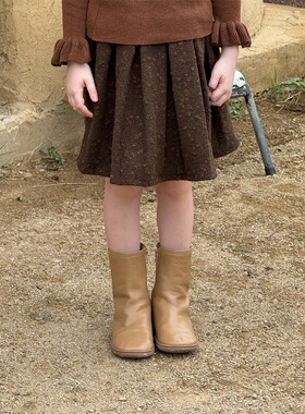 冬季 女童羊毛毡点点提花呢子半身裙 女童百褶毛呢裙子