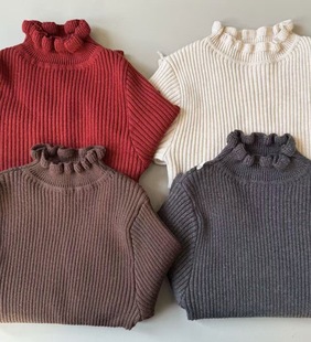 冬季韩版儿童半高领荷叶毛衣打底衫 女童百搭基础款毛衣
