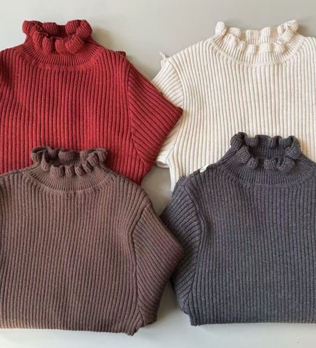 冬季韩版儿童半高领荷叶毛衣打底衫 女童百搭基础款毛衣