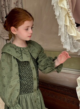 秋女童刺绣法式打揽连衣裙 女童长袖复古公主裙