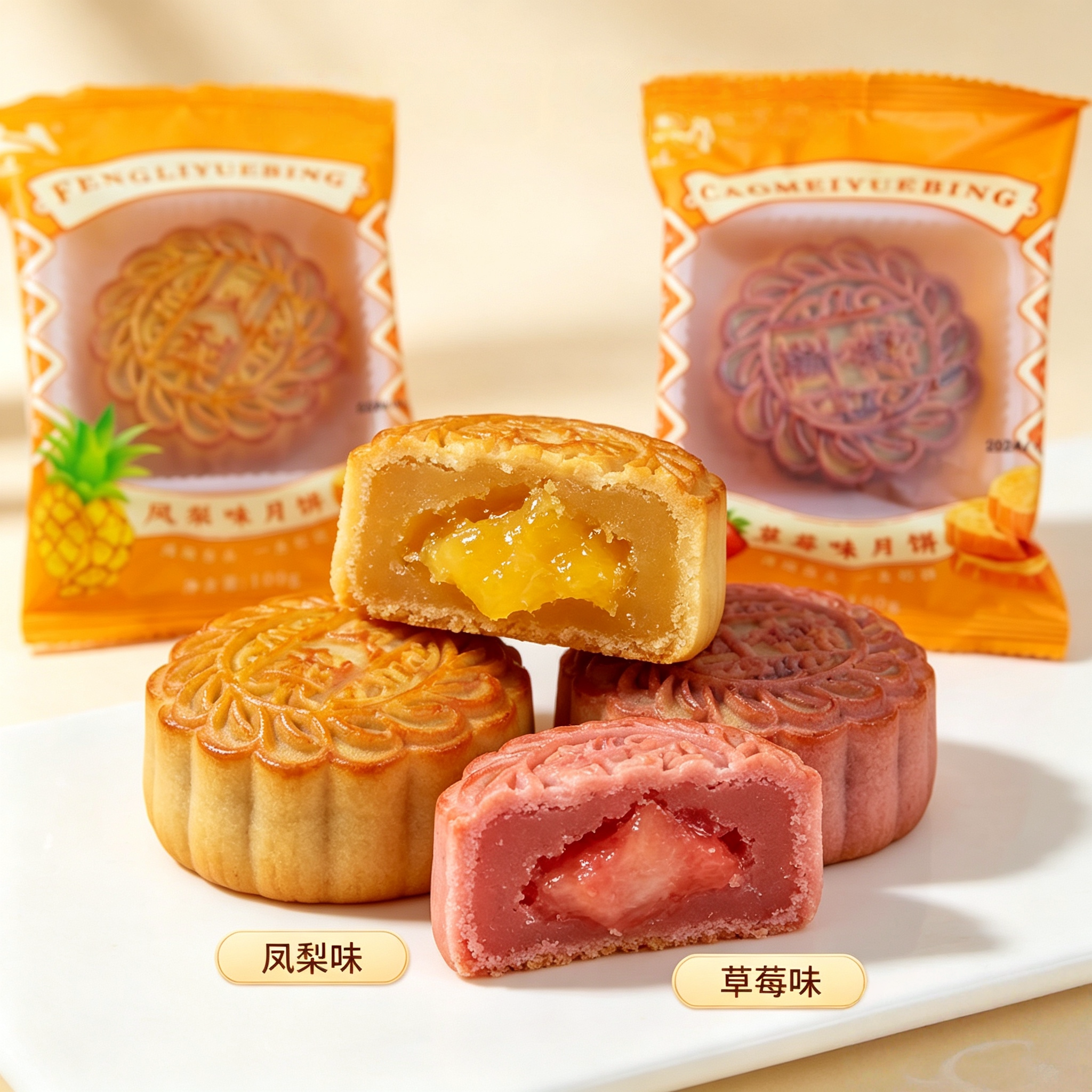 鸿一水果月饼草莓凤梨多口味五仁糕点零食网红水果月饼送礼礼盒装
