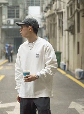 rebirth白色卫衣男日系宽松字母印花圆领纯棉舒适百搭打底长袖T恤