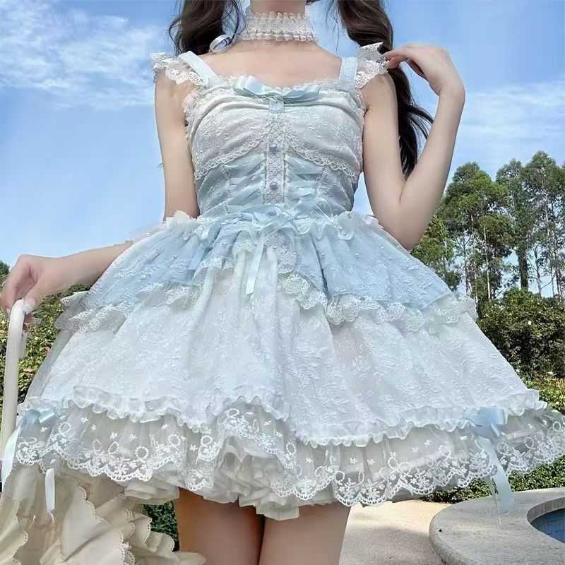 甜美Lolita公主风蕾丝吊带连衣裙女仆蝴蝶结蛋糕裙JSK洋装芭蕾风