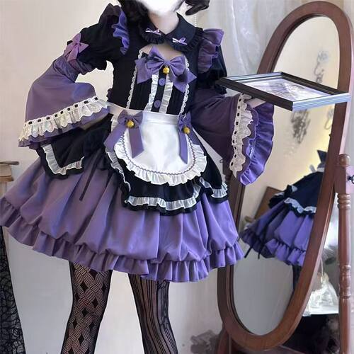 女仆装可爱女佣cosplay连衣裙Lolita洋装可爱短袖花苞战袍洛丽塔