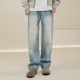Octopusl美式 秋季 直筒水洗蓝色牛仔长裤 烦恼 通勤简约宽松裤 子男