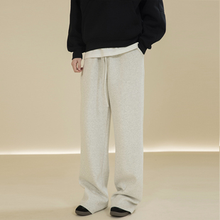 直筒宽松百搭垂感拖地长裤 Octopusl简约阔腿垂感雪花灰卫裤 烦恼