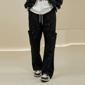 Octopusl美式 泼墨微喇工装 裤 烦恼 直筒宽松百搭垂感复古长裤 子男