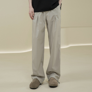 直筒阔腿垂感透气简约西裤 轻薄冰丝抽绳长裤 男 Octopusl夏季 烦恼