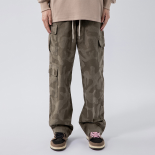 Octopusl国潮美式 长裤 迷彩工装 街头复古宽松直筒春季 子男 裤 烦恼